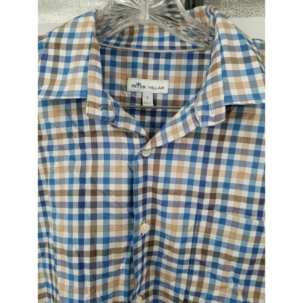 Peter Millar Shirt Men's Large Long Sleeve Button Up‎ Checkered Cotton Casual